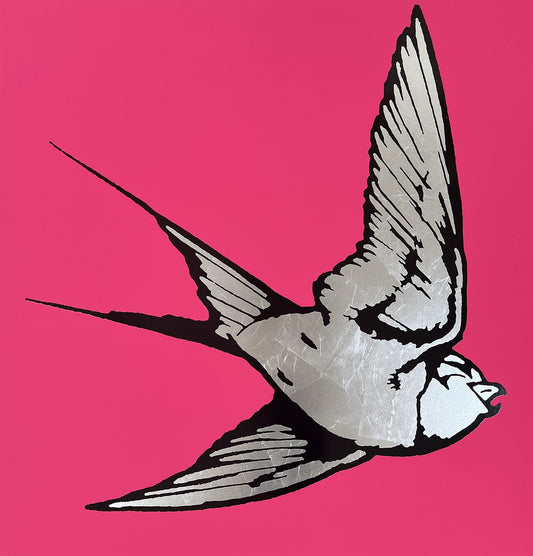 Dan Baldwin, Love and Light Deluxe Pink, Gold Leaf, Colour, Swallow, Bird, TAP Galleries, Essex Chelmsford Art Gallery