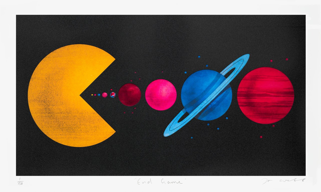 Joe Webb Artist End game Pacman Space Black Screenprint TAP Galleries Planets TAP Galleries