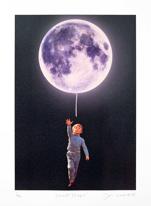 Joe Webb, Artist, Small Steps, College, Moon, Balloon, Turner Art Perspective, Essex Chelmsford Art Gallery