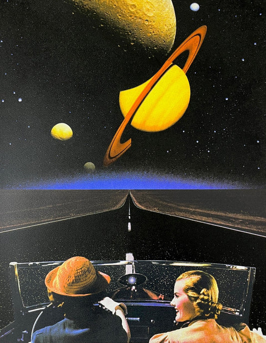 Joe Webb, Artist, The Trip, Space, Car, Planet, Yellow, TAP Galleries, Essex, Chelmsford, Art Gallery
