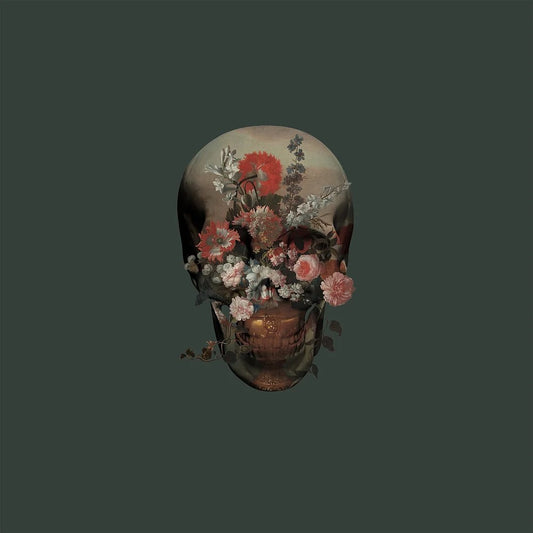 Magnus Gjoen, God Creates Men But They Choose Each Other, Skull, Floral, Flowers, Green, Gold, TAP Galleries, Essex Chelmsford Art Gallery