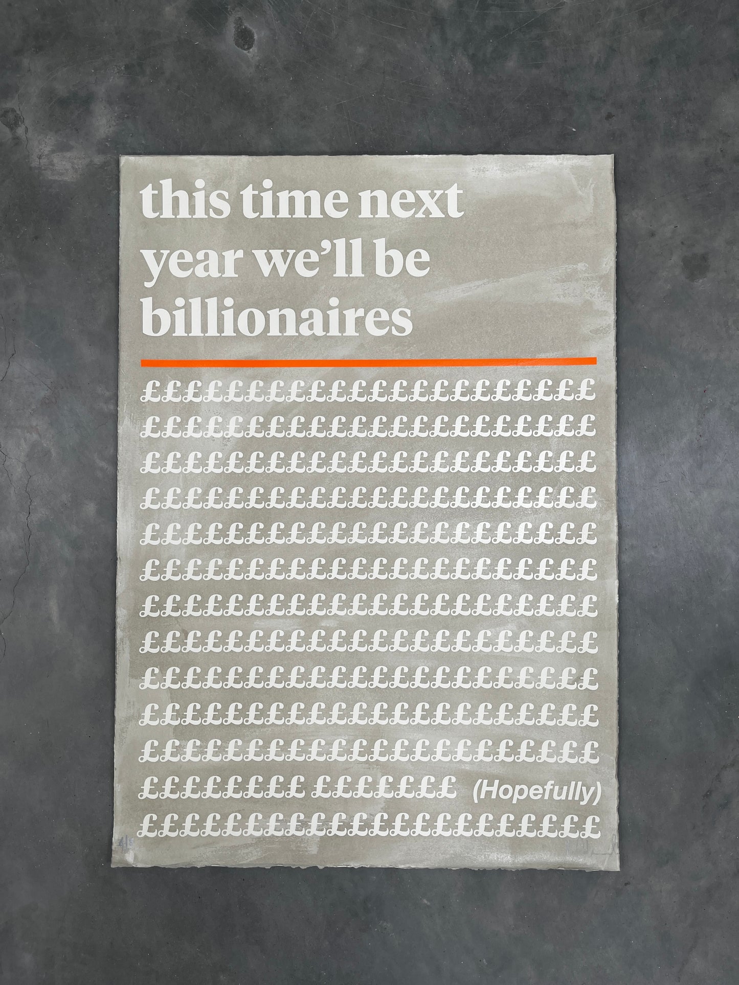 Mr Controversial, This Time Next Year Billionaires, Grey, Orange, Hand-finished, Limited edition, TAP Galleries, Essex Chelmsford Art Gallery