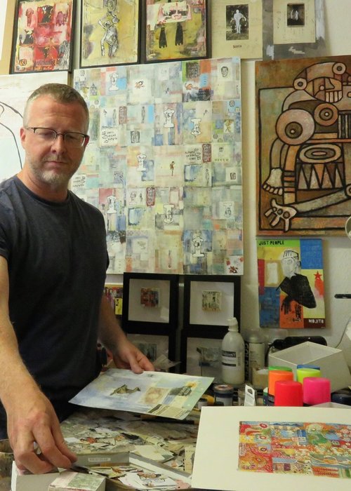 Simon Kirk Screen prints Painting text image Mixed media Colour TAP Galleries