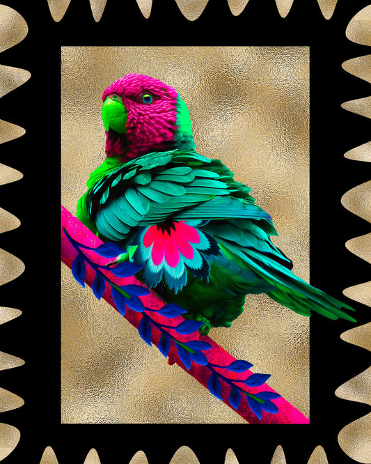 Sorcha Bridge, Artist, Love Bird, Parrot, Gold Leaf, TAP Galleries, Essex Chelmsford Art Gallery