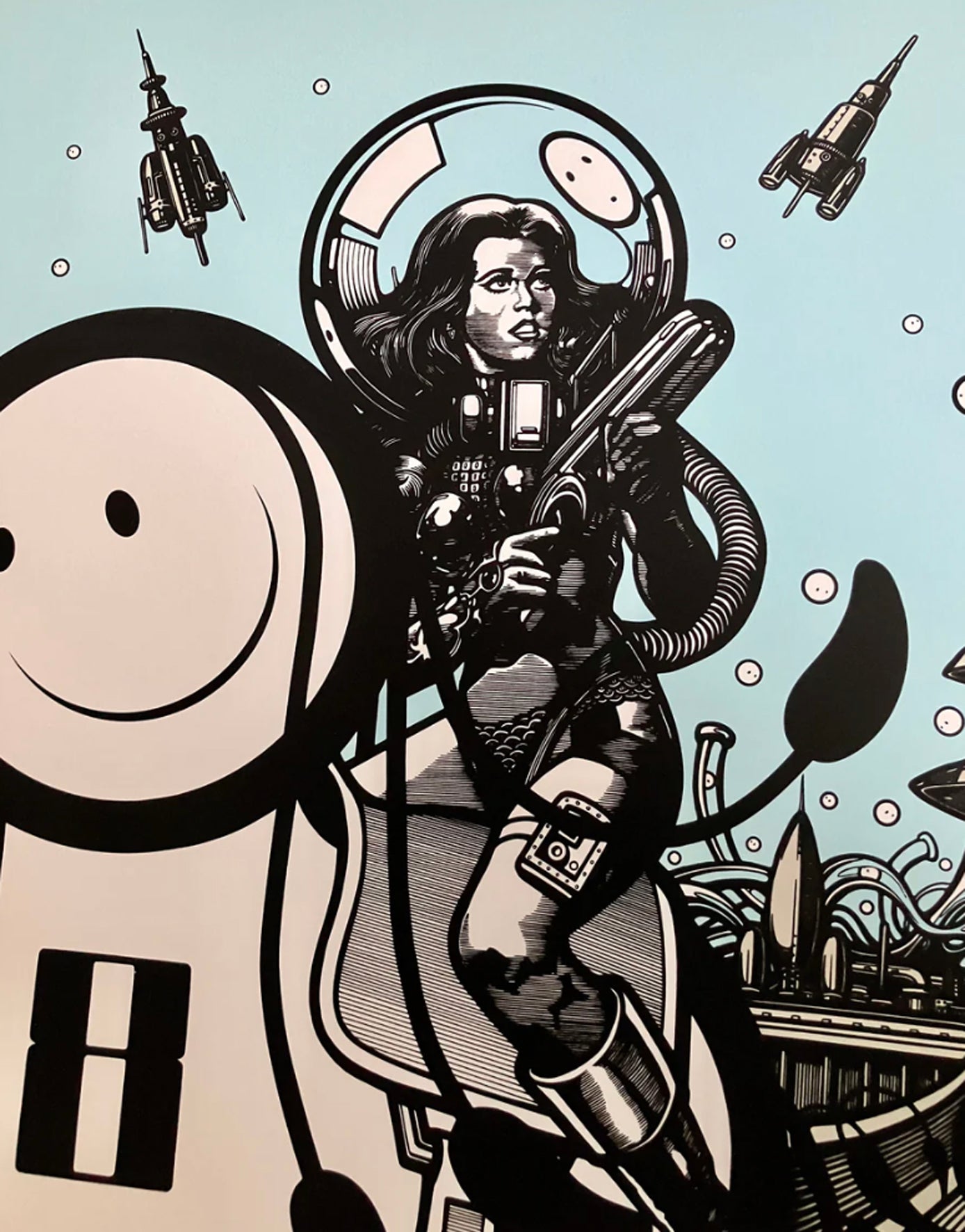 The London Police, Artist, Art, Boberella, Street Art, Pop Art, Blue, Smiley faces, Space girl, TAP Galleries, Essex Chelmsford Art Gallery