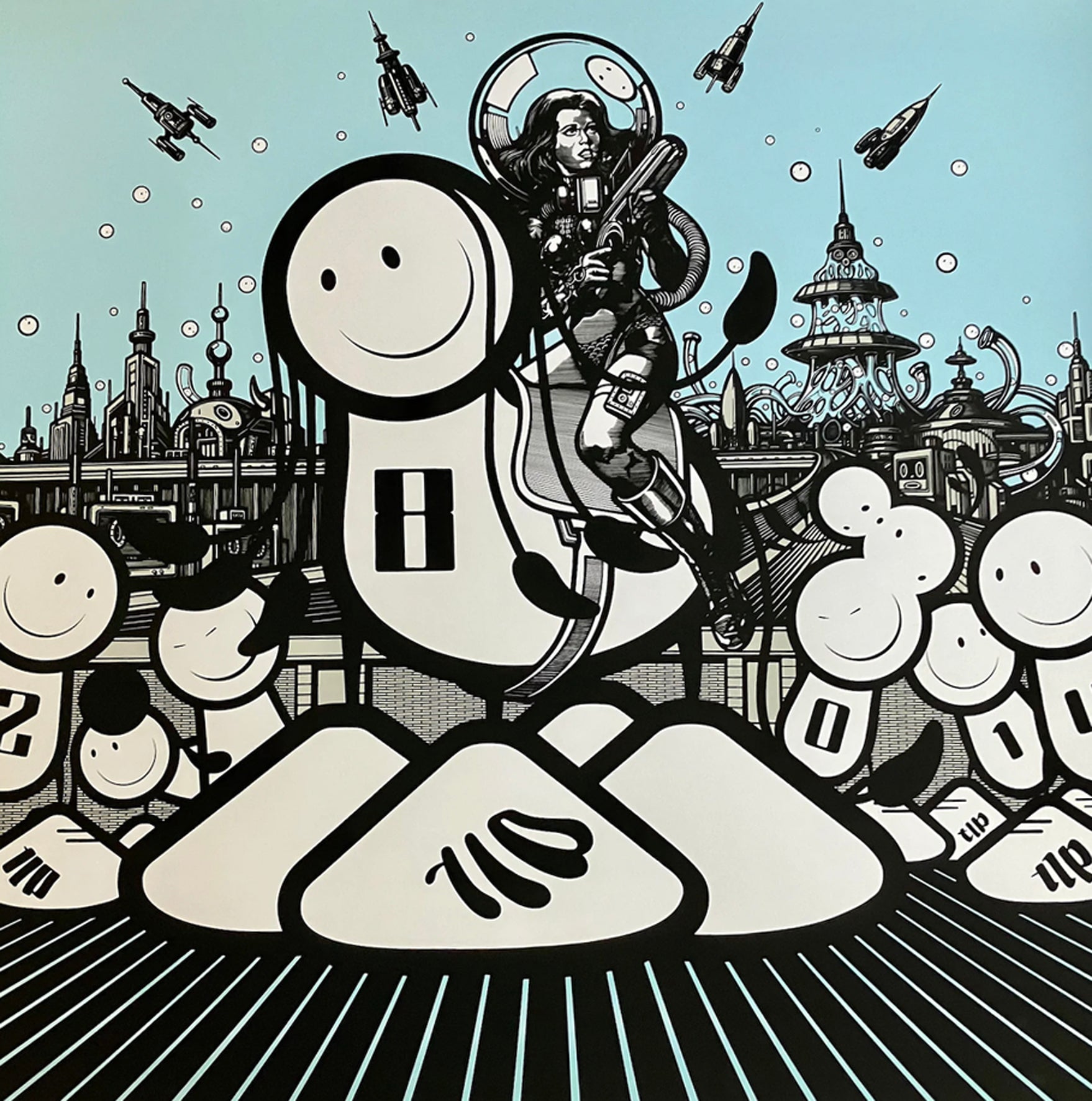 The London Police, Artist, Art, Boberella, Street Art, Pop Art, Blue, Smiley faces, Space girl, TAP Galleries, Essex Chelmsford Art Gallery