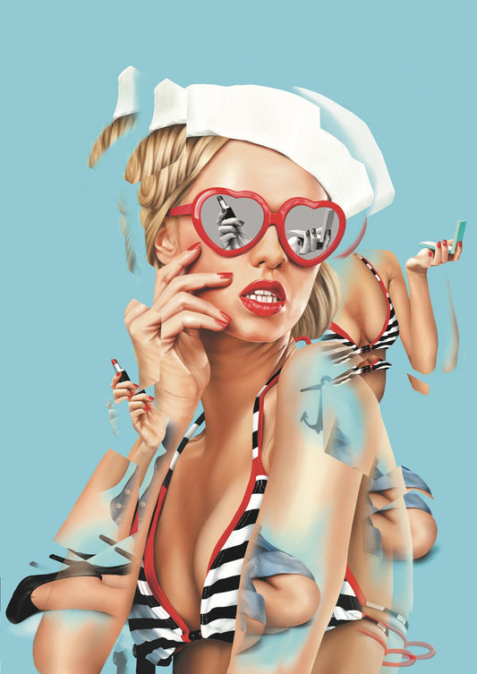 Wolf Blazar, Artist, Let Em Stare, Red, Blue, Sailor, Sailing, Heart Sunglasses, TAP Galleries, Essex Chelmsford Art Gallery