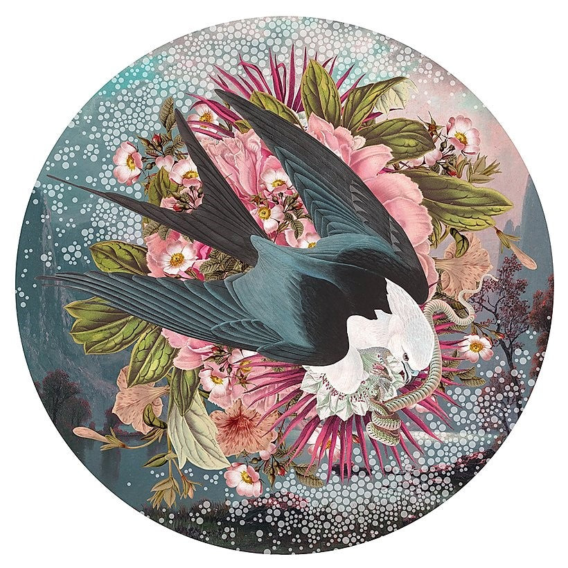 Alexandra Gallagher print of birds & flowers, green & pink