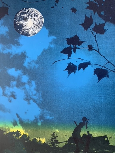 Anna-Marrow-Under-Glitterball-Moon-Limited-Edition-TAP-Galleries-Hand-Painted-Screenprint-Night-Disco-Ball-Sky