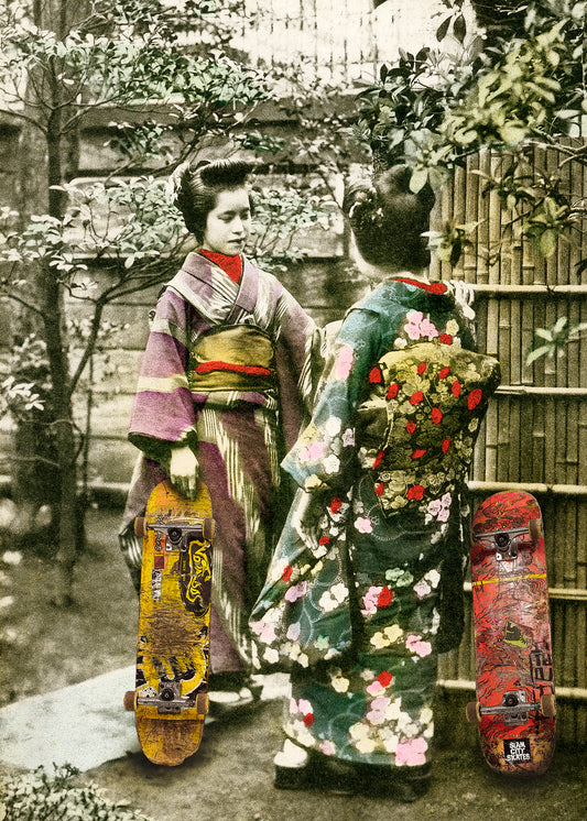 Gavin Mitchell, Artist, Skatepark II, Limited edition print, Geisha girls, Essex Art Gallery, TAP Galleries