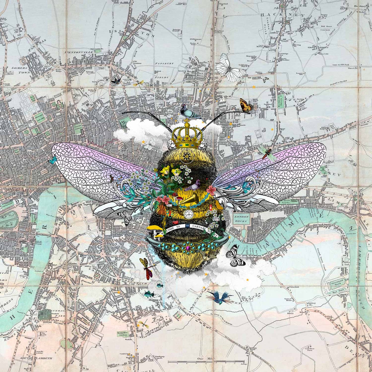 Kristjana Williams- Artist, Carnabee, Limited edition, Print, Bee, Fantasy, Map, London, Queen, Essex Art Gallery- TAP Galleries