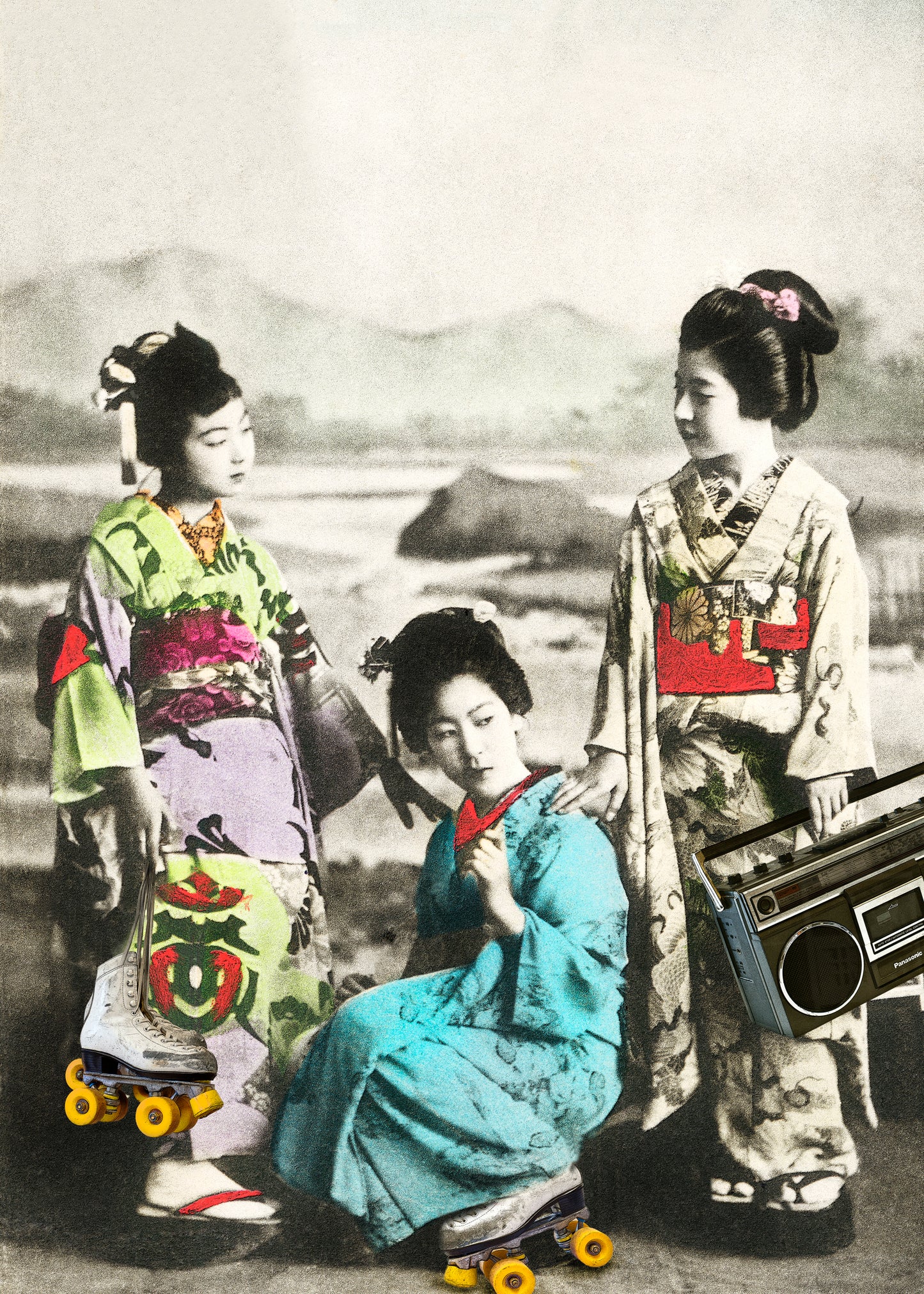 Gavin Mitchell, Artist, Park Life I, Limited edition print, Geisha girls, Essex Art Gallery, TAP Galleries