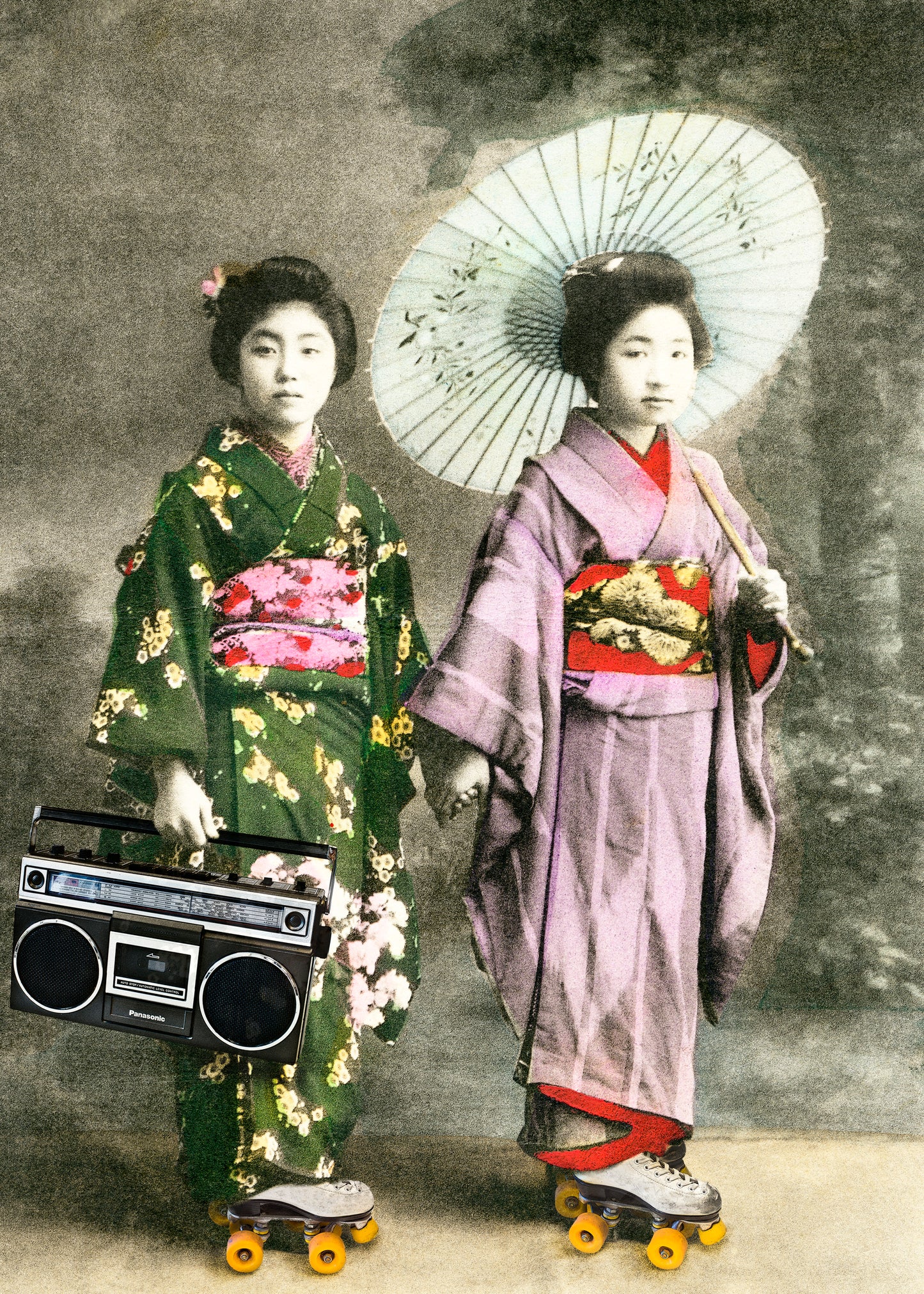 Gavin Mitchell, Artist, Park Life II, Limited edition print, Geisha girls, Essex Art Gallery, TAP Galleries