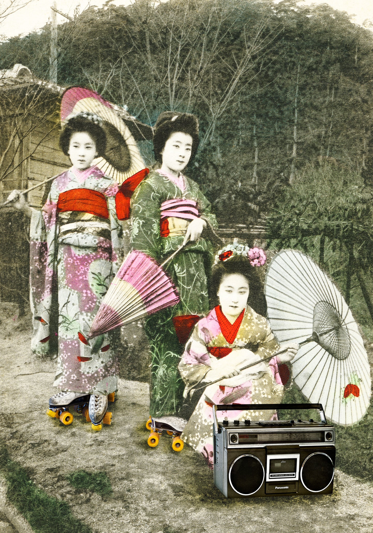 Gavin Mitchell, Artist, Park Life III, Limited edition print, Geisha girls, Essex Art Gallery, TAP Galleries