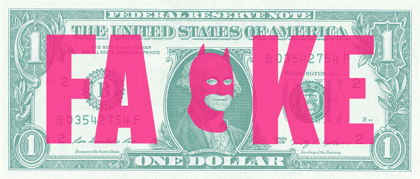 Heath Kane- Fake, Dollar, Batman, 2 Colour Screenprint, Limited edition- TAP Galleries, Essex Art Gallery