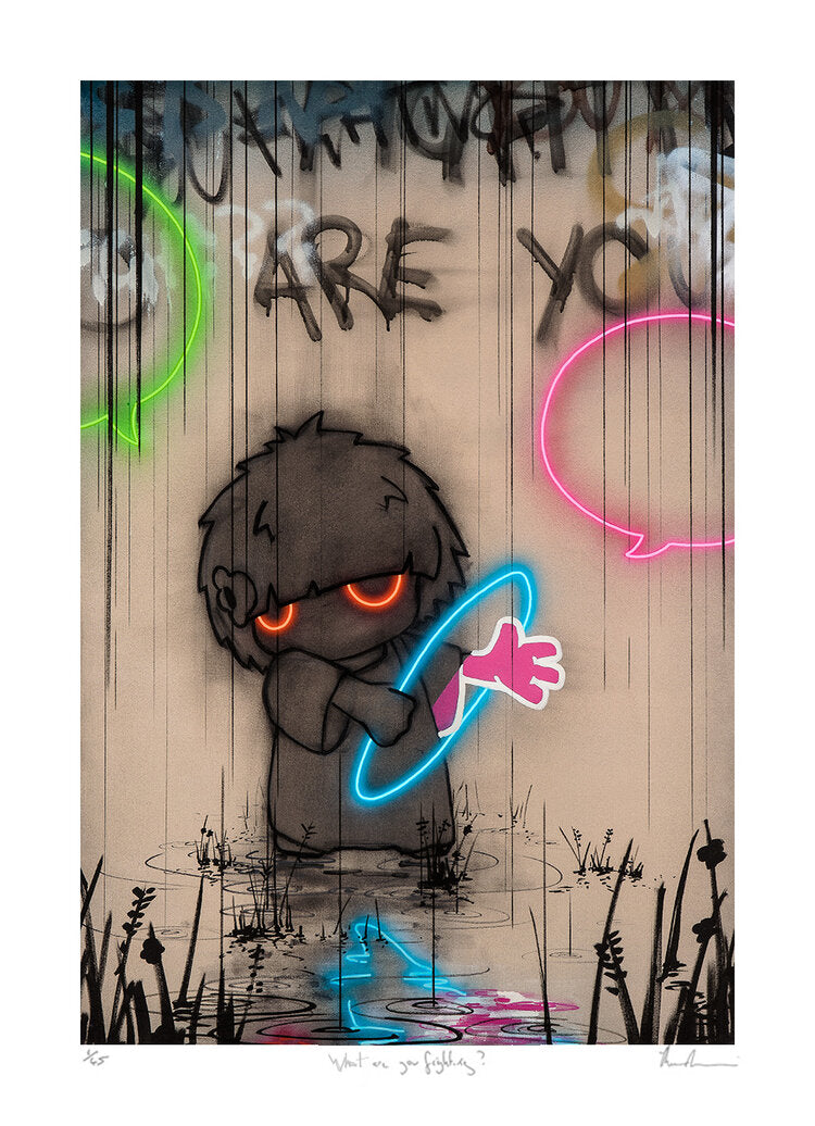 Tom Lewis character Megan hula hooping with neon lights on urban background