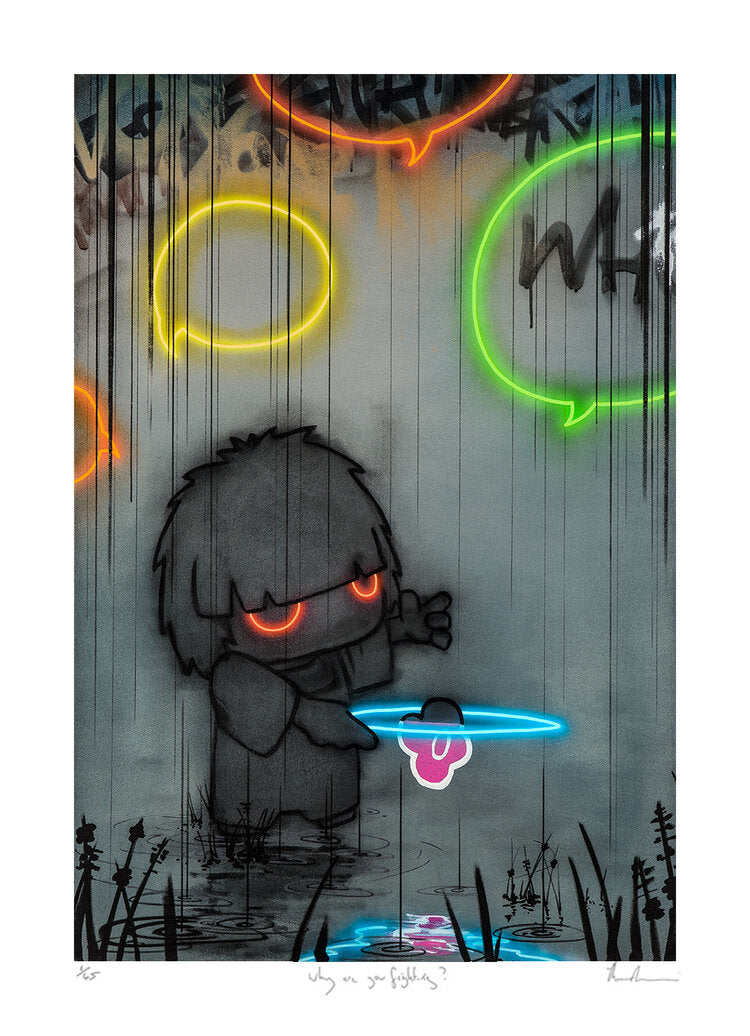 Tom Lewis character Megan hula hooping with neon lights on urban background