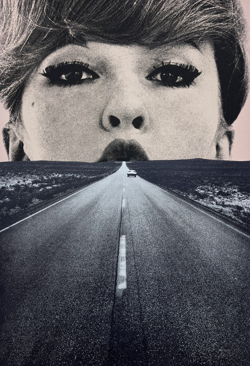 Joe Webb, Artist, Inhale, Silkscreen , Limited edition, Black and white, Women, Road, Car, TAP Galleries, Essex Chelmsford Shenfield Art Gallery