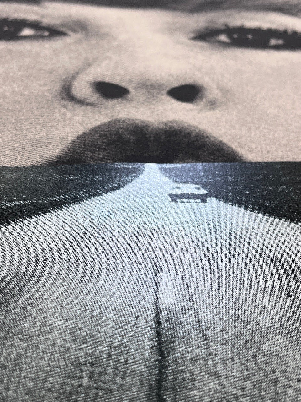 Joe Webb, Artist, Inhale, Detail, Silkscreen , Limited edition, Black and white, Women, Road, Car, TAP Galleries, Essex Chelmsford Shenfield Art Gallery