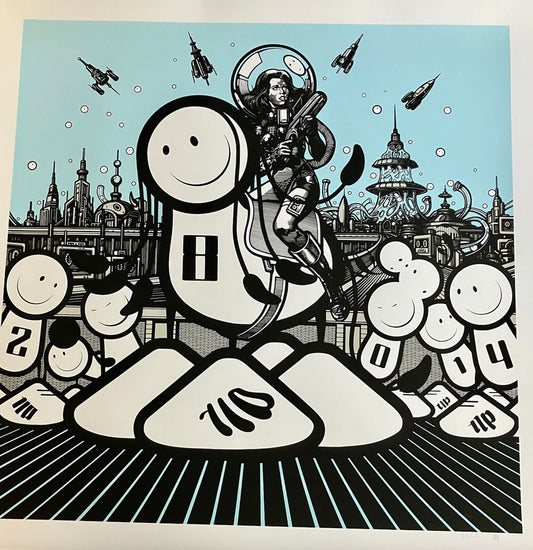 The London Police, Artist, Art, Boberella, Street Art, Pop Art, Blue, Smiley faces, Space girl, TAP Galleries, Essex Chelmsford Art Gallery
