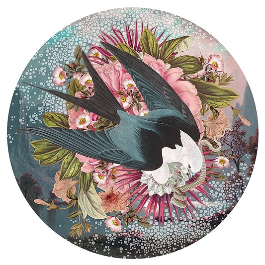 Alexandra Gallagher print of birds & flowers, green & pink