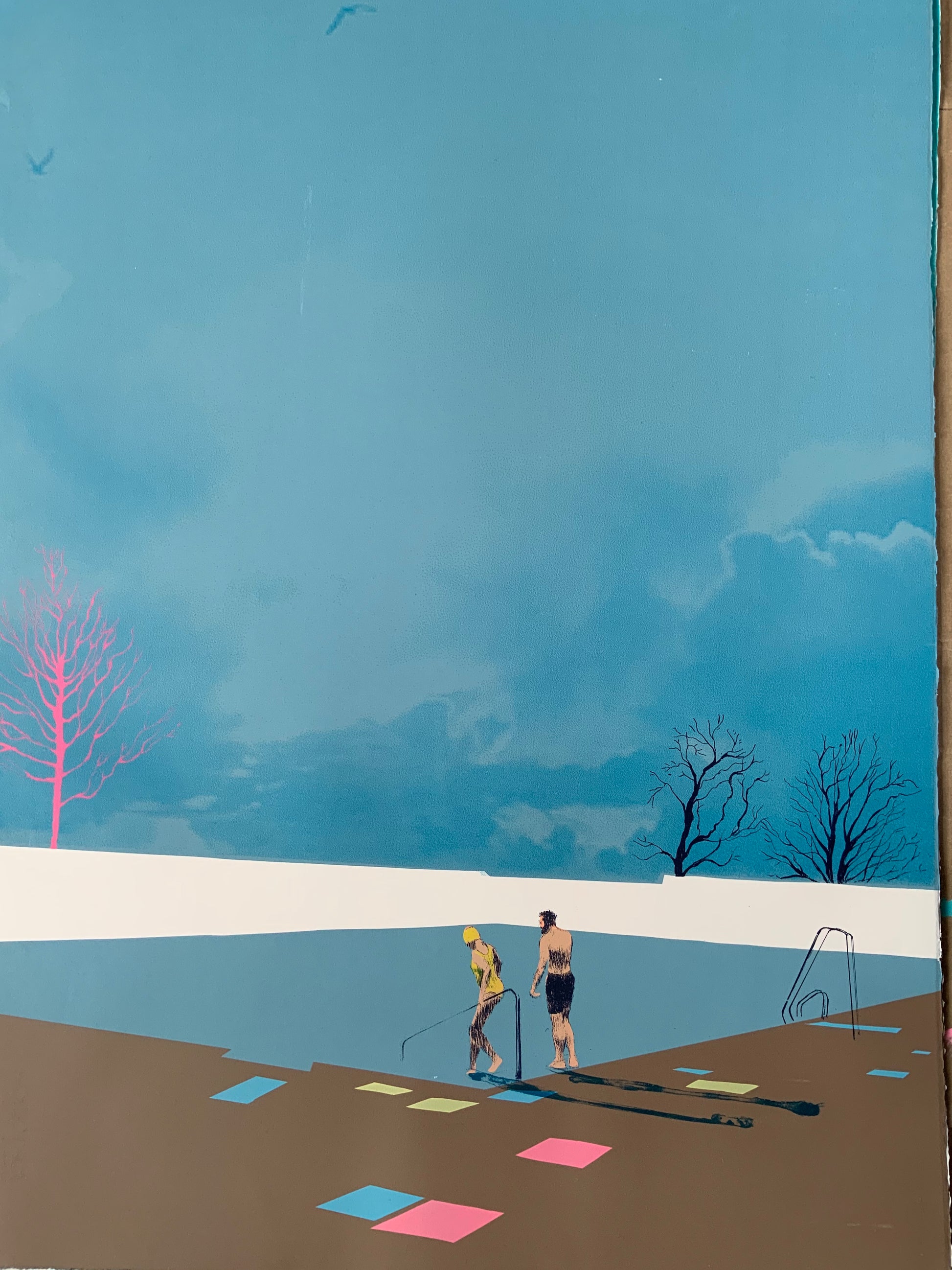 Anna-Marrow-Winter-Magic-Limited-Edition-TAP-Galleries-Hand-Painted-Screenprint-Pool-Blue-Sky