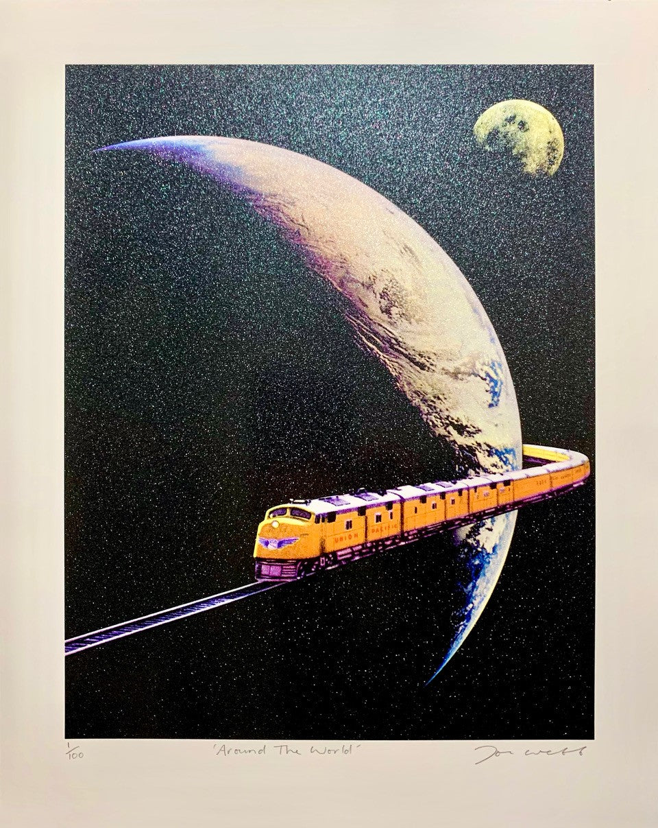 Joe Webb- Around the world, Limited edition, Moon, Space, Train, Planet -TAP Galleries 