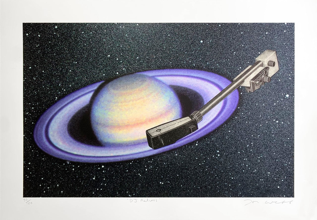 Joe Webb- DJ returns, Limited edition, Space, Planet, Record player -TAP Galleries