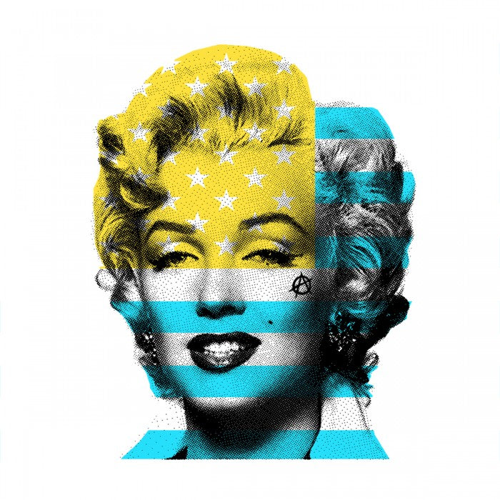 Marilyn Monroe with USA Stars & Stripes flag, light blue & yellow Ben Allen-TAP-Galleries 