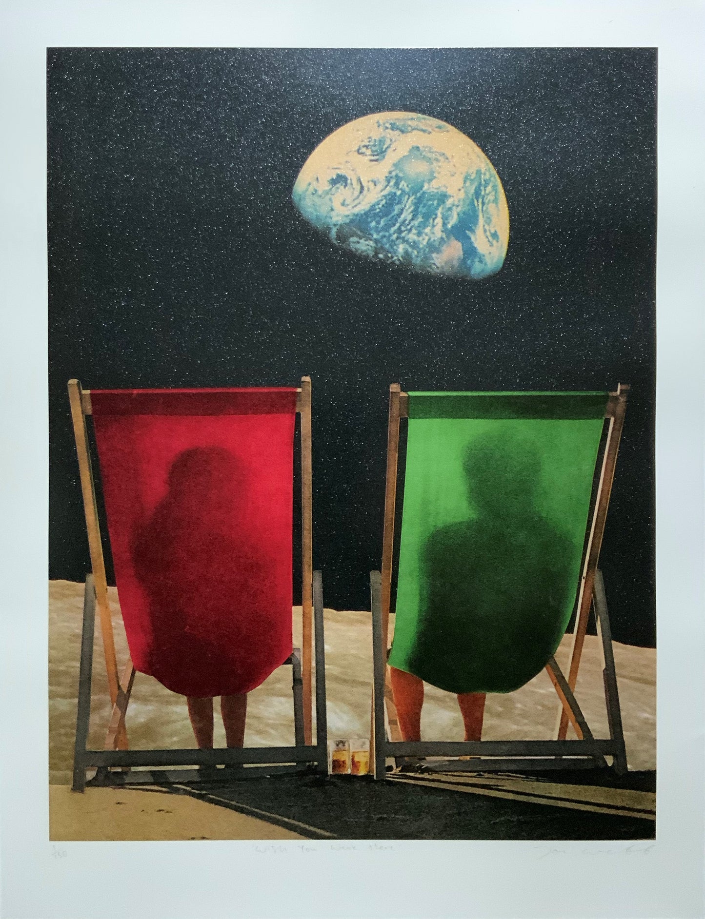 Joe Webb- Wish You Were Here, Limited edition, Red, Green, Space, Moon, Stars -TAP Galleries